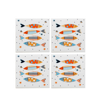 Kit com 4 Porta Copos Cerâmica Estampa de Peixe
