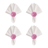Kit com 4 Anel de Guardanapo + 4 Guardanapo  Oxford Rosas Delicadas