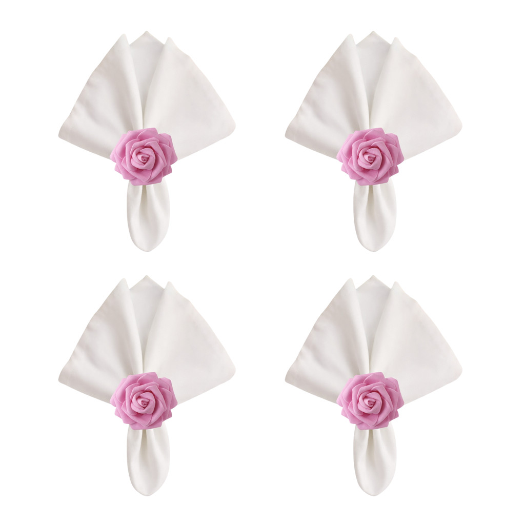 Kit com 4 Anel de Guardanapo + 4 Guardanapo  Oxford Rosas Delicadas