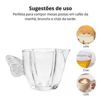 Leiteira em Vidro Cristal Com Alça em Formato de Borboleta 230ml