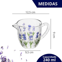Leiteira em Cristal Com Relevo Detalhes Lavanda Flores 240ml