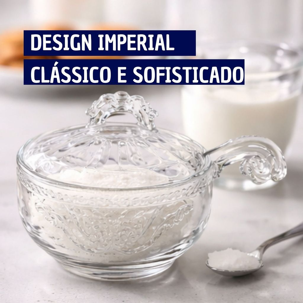 Açucareiro Imperial em Vidro Trabalhado com Tampa e Colher