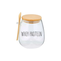 Pote Hermético de Vidro com Tampa de Bambu e Colher Com Escrita Grande 1Litro