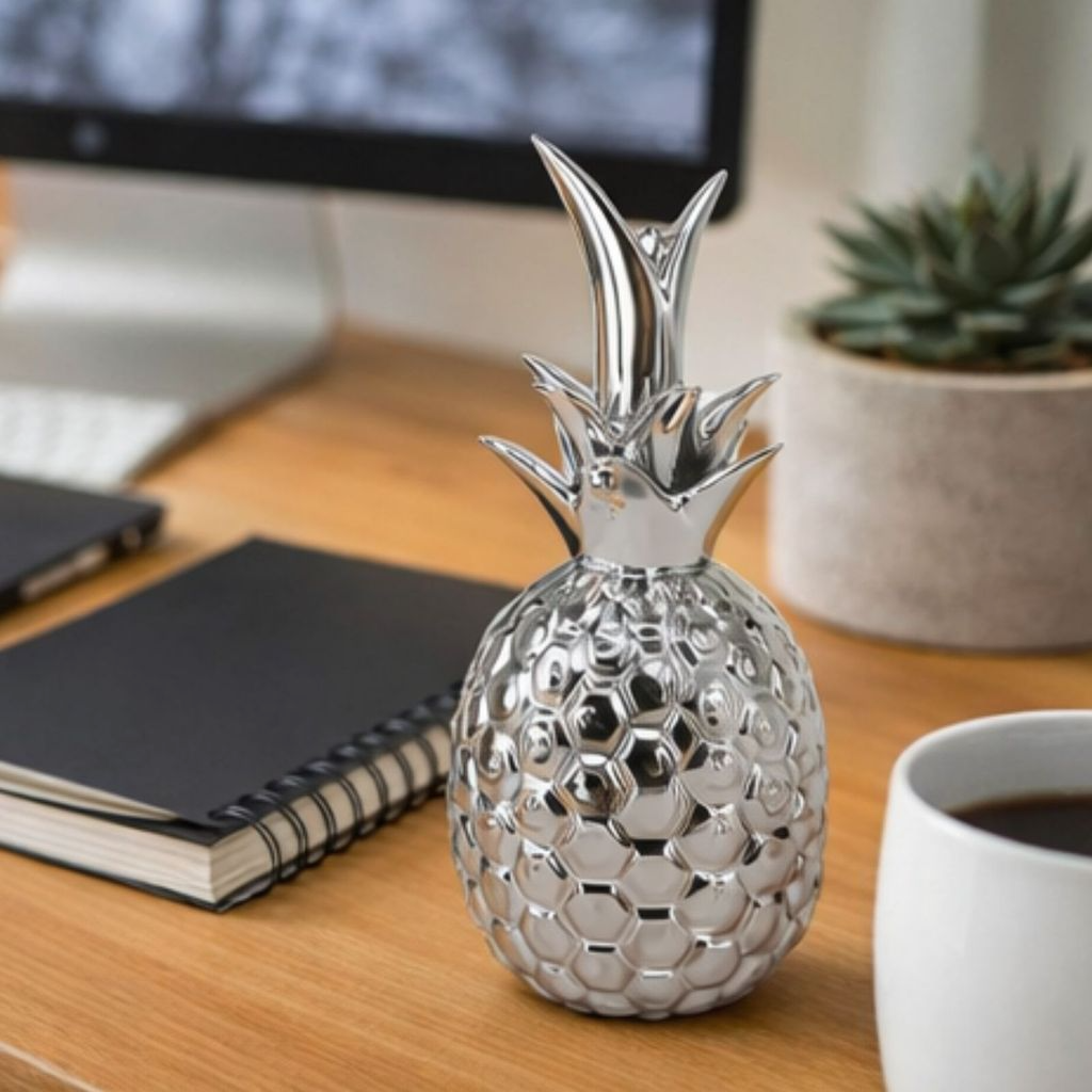 Enfeite Decorativo Abacaxi Metálico em Porcelana 14cm