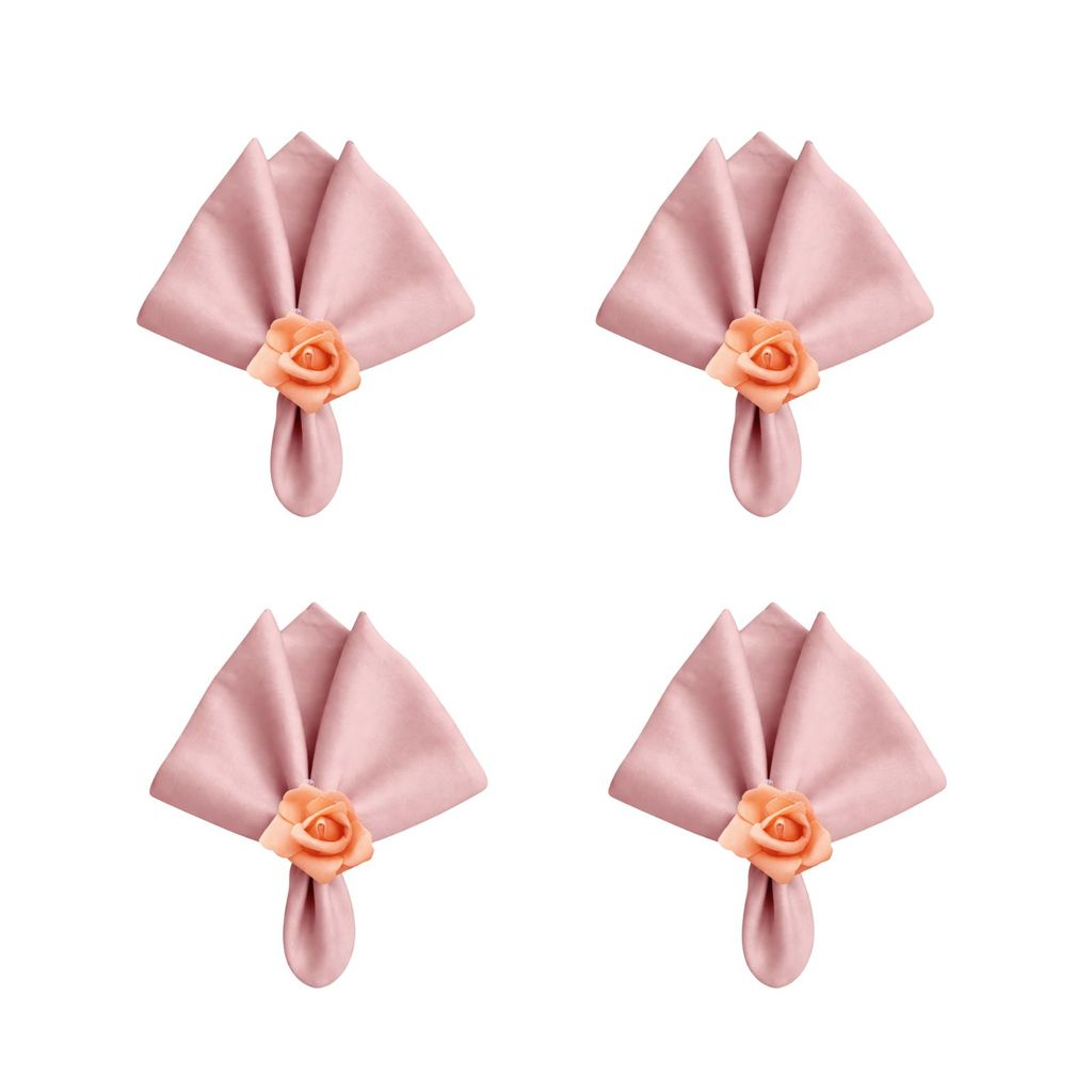Kit com 4 Anel de Guardanapo + 4 Guardanapo  Oxford Rosa Salmão