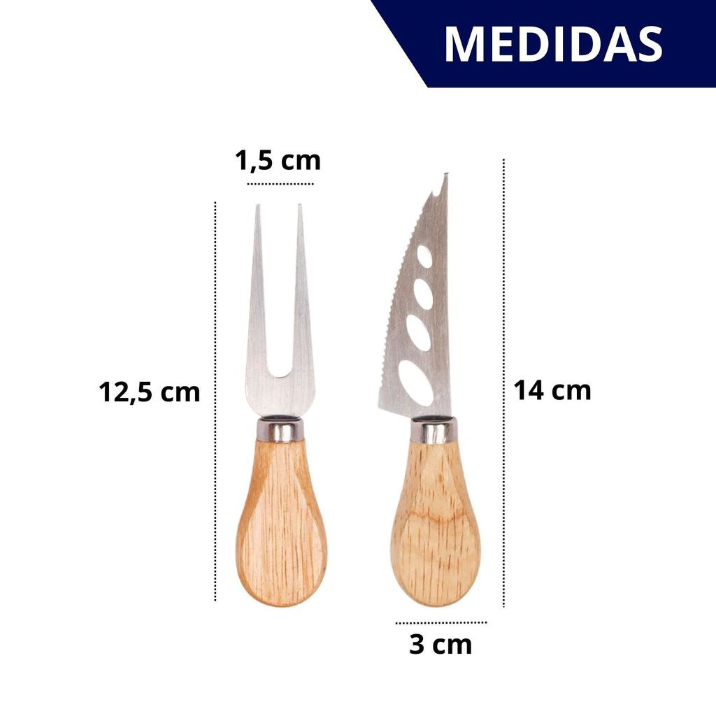 Kit 2 Facas Para Queijo e Pão em Aço Inox com Cabo de Madeira Natural