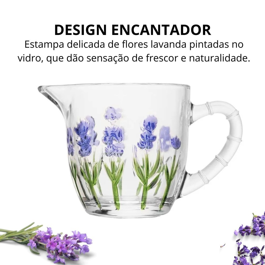 Leiteira em Cristal Com Relevo Detalhes Lavanda Flores 240ml
