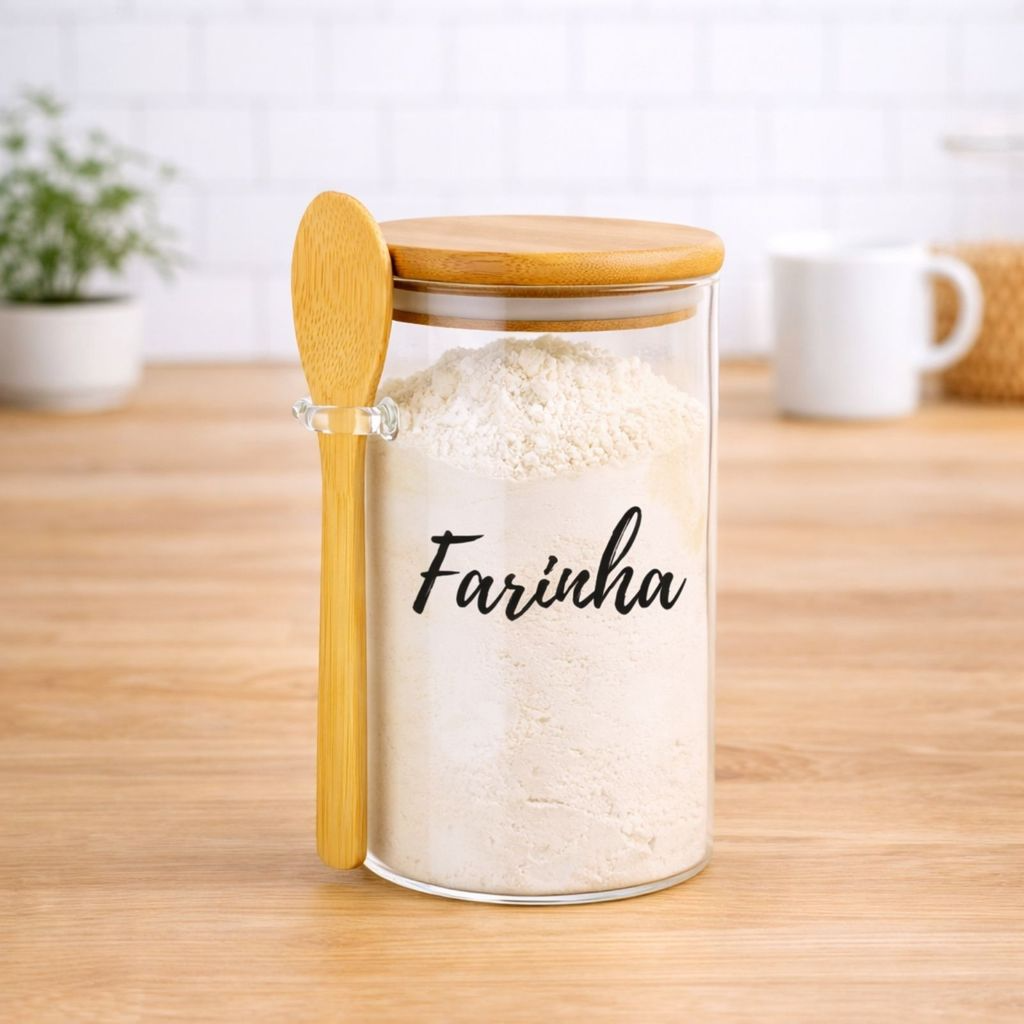 Pote Personalizado Hermético em Bambu 750ml Com Colher