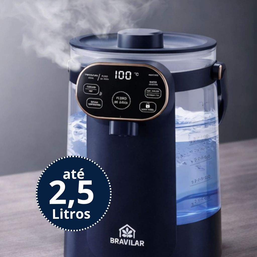 Chaleira Eletrica de Vidro 2,5L Esquenta até 100 graus Com Painel Digital 110v
