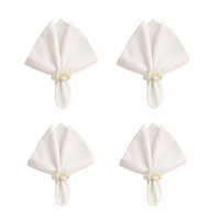 Kit com 4 Anel de Guardanapo + 4 Guardanapo  Oxford 3 Flores Brancas