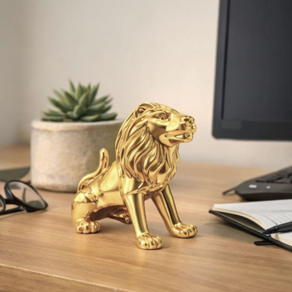 Enfeite Decorativo em Porcelana Leão Metalizado 13cm