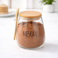 Pote Hermético de Vidro com Tampa de Bambu e Colher Com Escrita Grande 1Litro