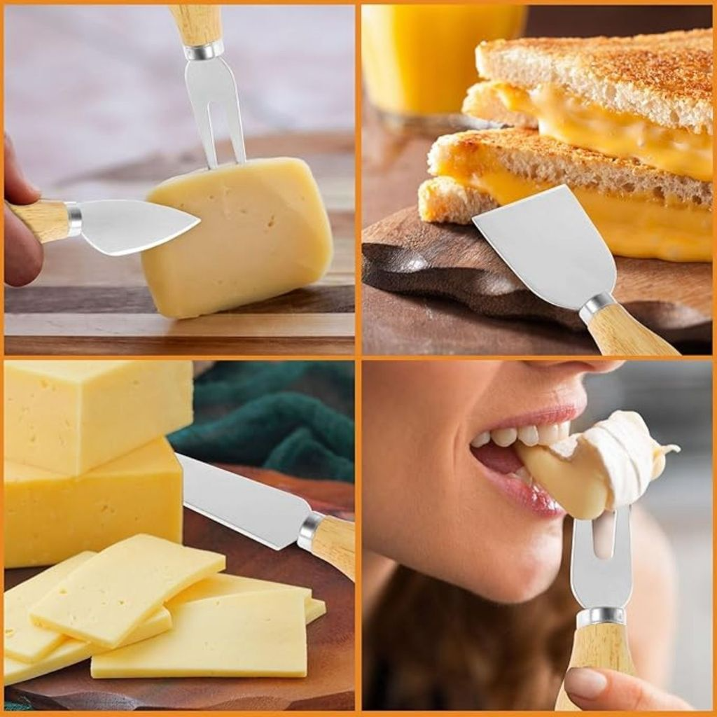 Kit 2 Facas Para Queijo e Pão em Aço Inox com Cabo de Madeira Natural