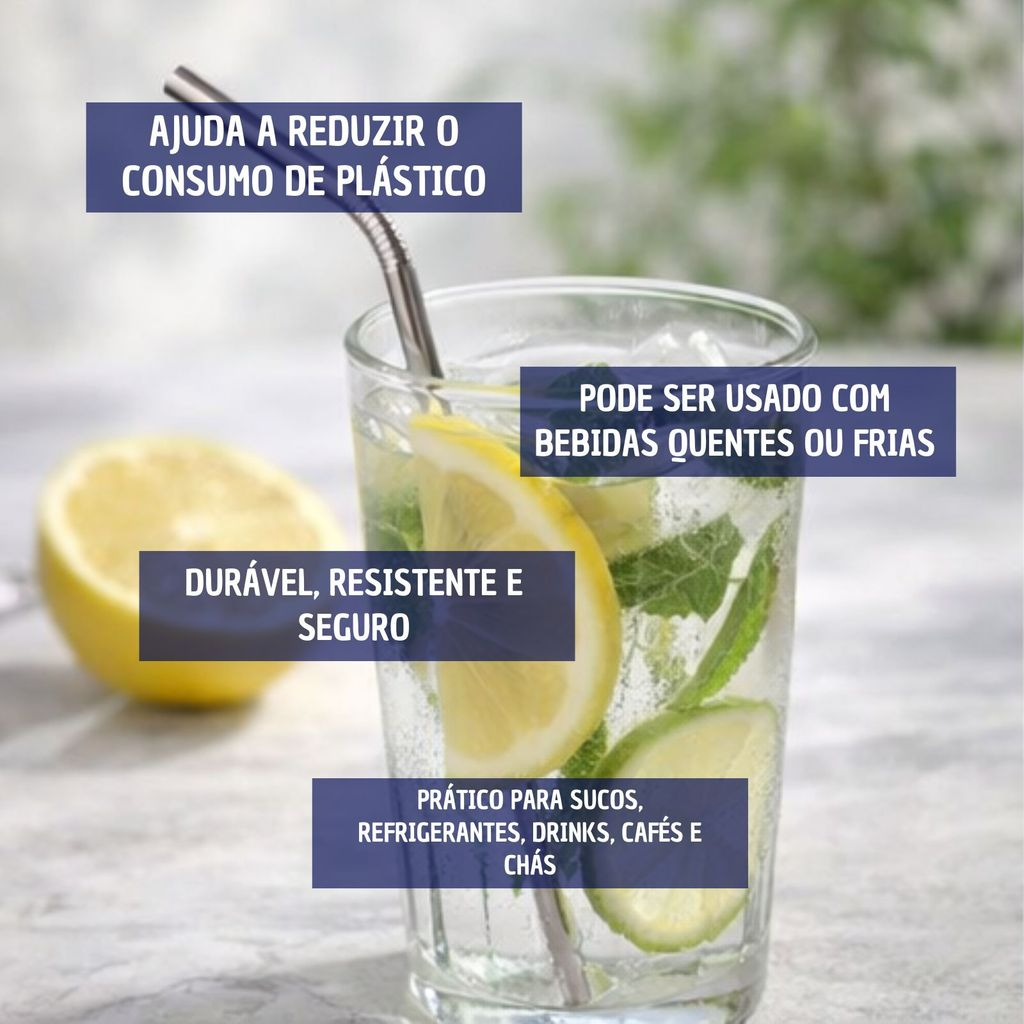 Kit 4 canudos em Metal Reutilizáveis – Sustentável, Durável e Fácil de Limpar