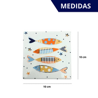 Kit com 4 Porta Copos Cerâmica Estampa de Peixe