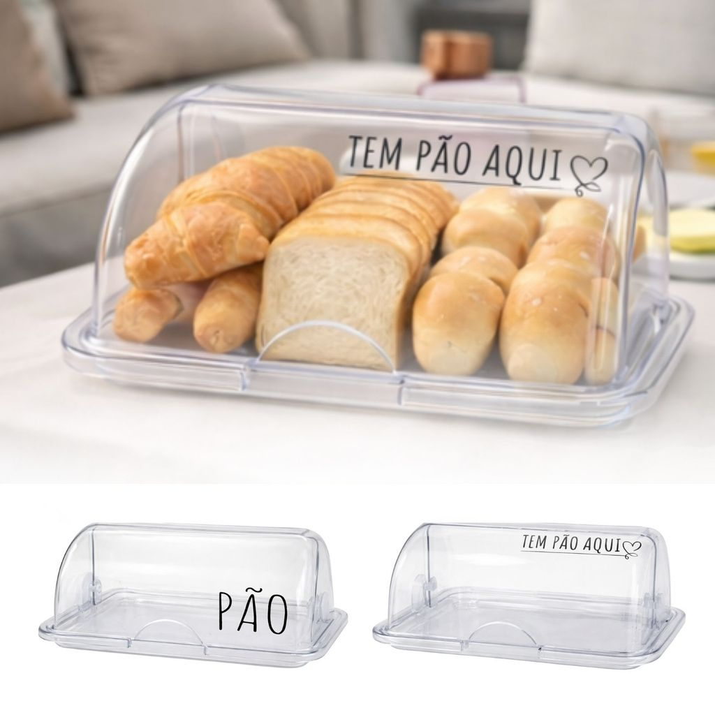 Porta Pão Transparente Com Tampa Retrátil Personalizado