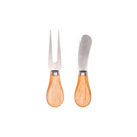 Kit 2 Facas Para Queijo e Pão em Aço Inox com Cabo de Madeira Natural