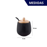 Açucareiro Premium em Cerâmica Com Tampa de Madeira e Colher