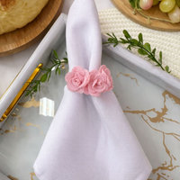 Kit com 4 Anel de Guardanapo + 4 Guardanapo  Oxford 3 Rosas