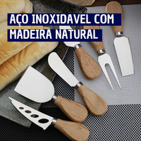 Kit 2 Facas Para Queijo e Pão em Aço Inox com Cabo de Madeira Natural