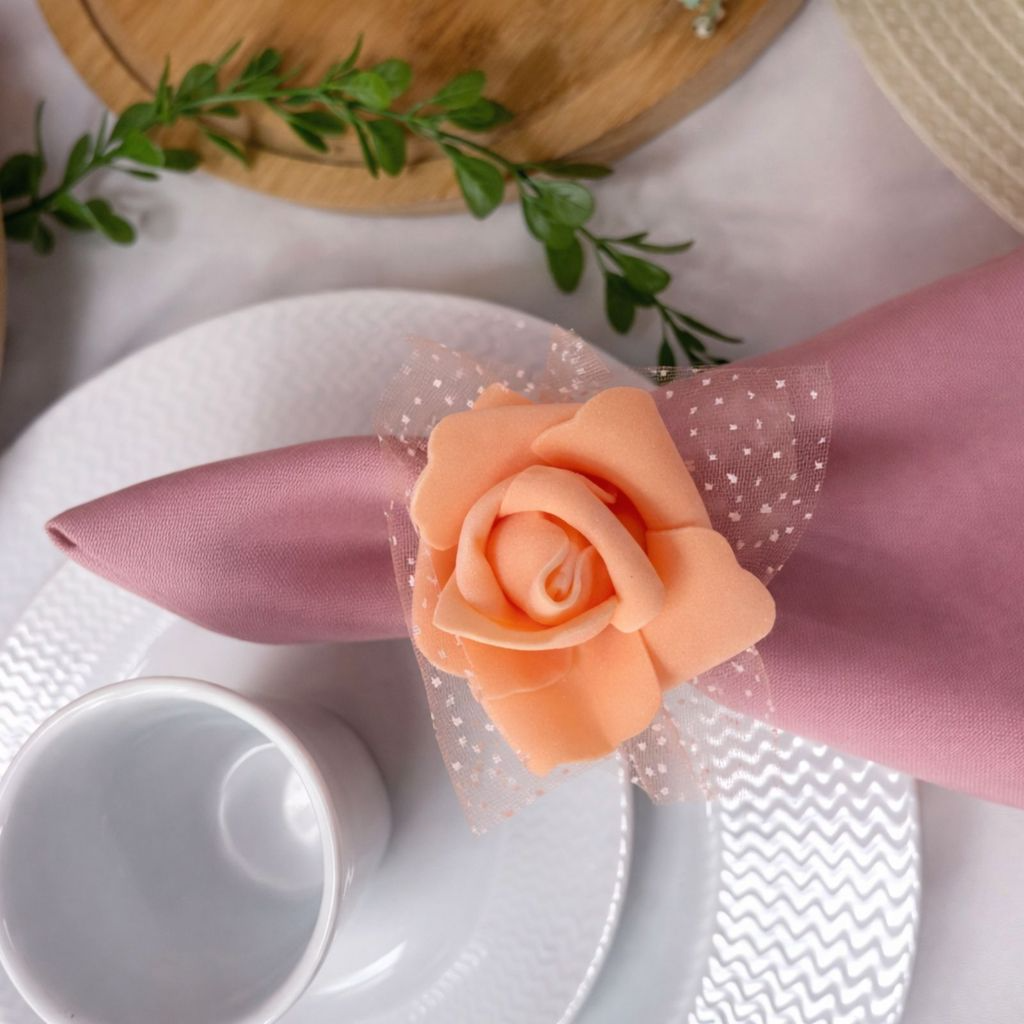 Kit com 4 Anel de Guardanapo Rosas Delicadas