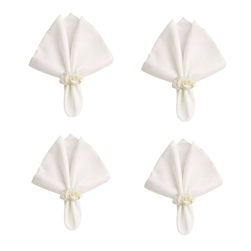 Kit com 4 Anel de Guardanapo + 4 Guardanapo  Oxford 3 Rosas