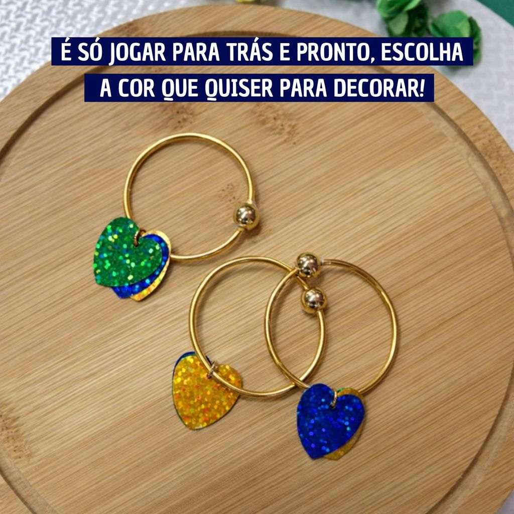 Kit 06 Anel de Guardanapo Para Copa do Mundo Brasil Coração Azul Verde e Amarelo