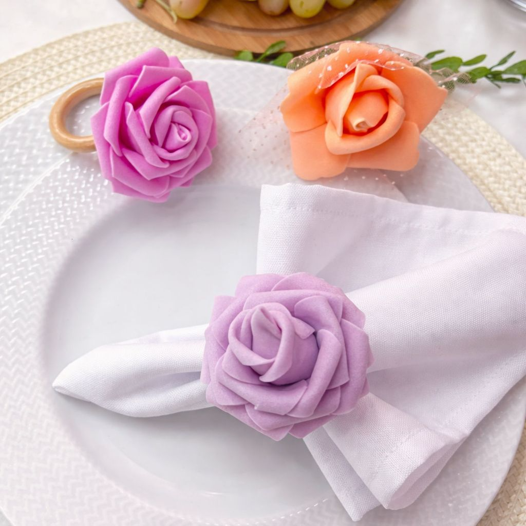 Kit com 4 Anel de Guardanapo Rosas Delicadas