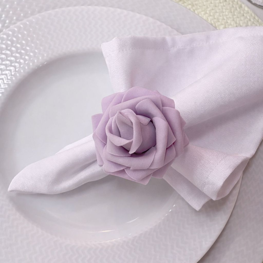 Kit com 4 Anel de Guardanapo + 4 Guardanapo  Oxford Flor Rosa Lilás