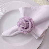 Kit com 4 Anel de Guardanapo + 4 Guardanapo  Oxford Flor Rosa Lilás