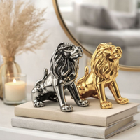 Enfeite Decorativo em Porcelana Leão Metalizado 13cm