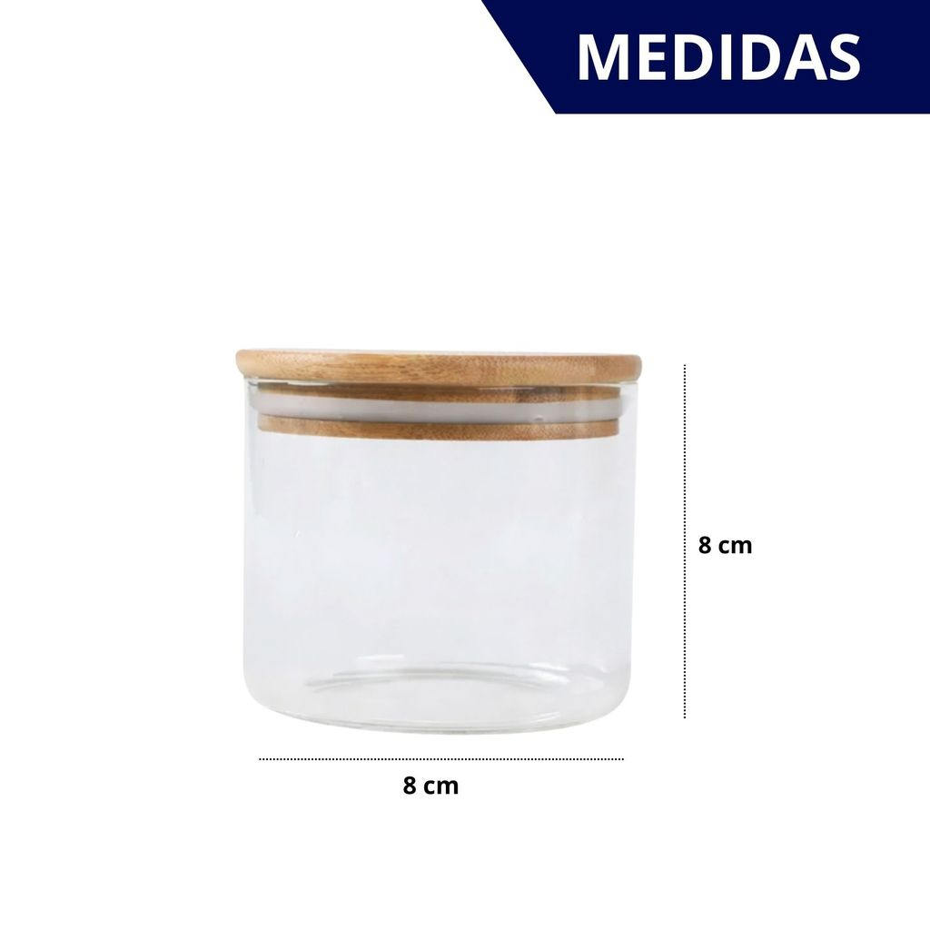 Potes Herméticos para Temperos de Vidro com Tampa de Bambu Personalizado 8x8