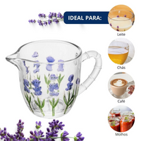 Leiteira em Cristal Com Relevo Detalhes Lavanda Flores 240ml