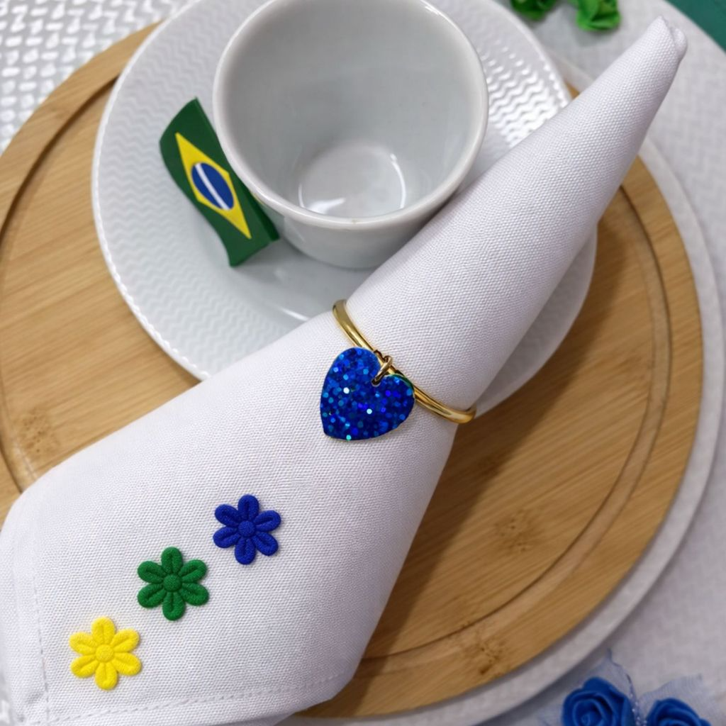 Kit 06 Anel de Guardanapo Para Copa do Mundo Brasil Coração Azul Verde e Amarelo