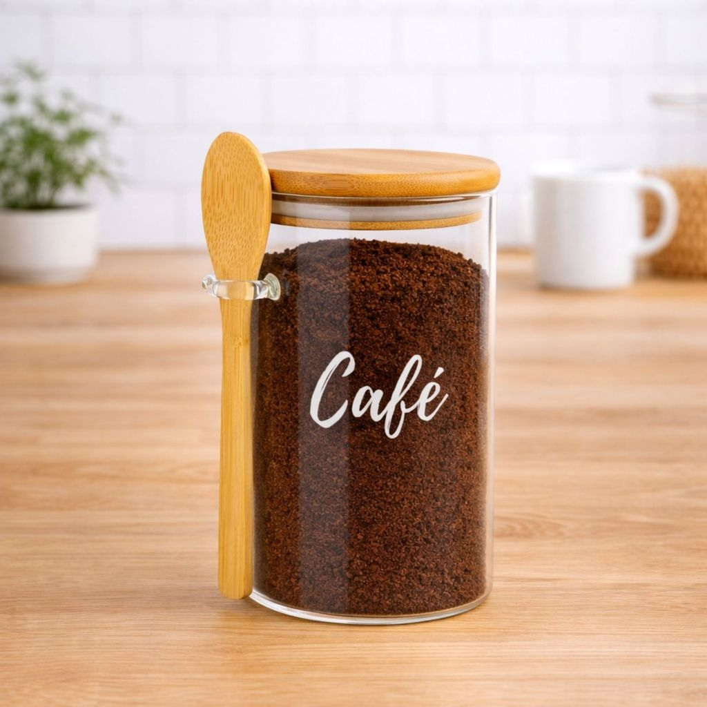 Pote Personalizado Hermético em Bambu 750ml Com Colher