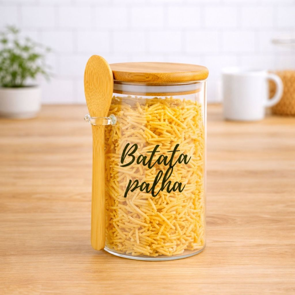 Pote Personalizado Hermético em Bambu 750ml Com Colher