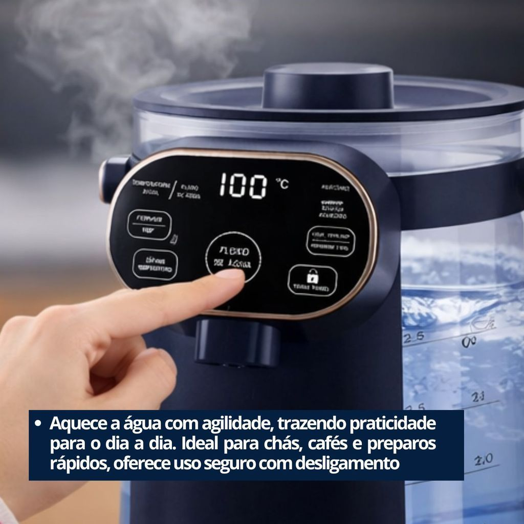 Chaleira Eletrica de Vidro 2,5L Esquenta até 100 graus Com Painel Digital 110v