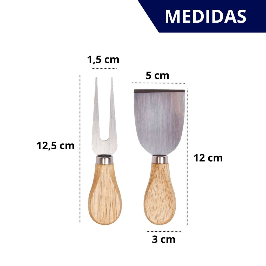 Kit 2 Facas Para Queijo e Pão em Aço Inox com Cabo de Madeira Natural