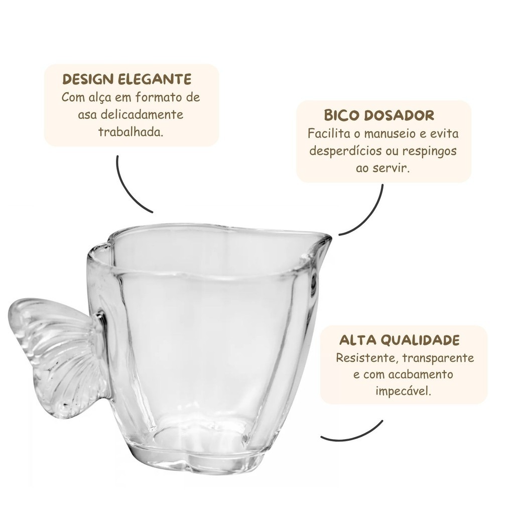 Leiteira em Vidro Cristal Com Alça em Formato de Borboleta 230ml
