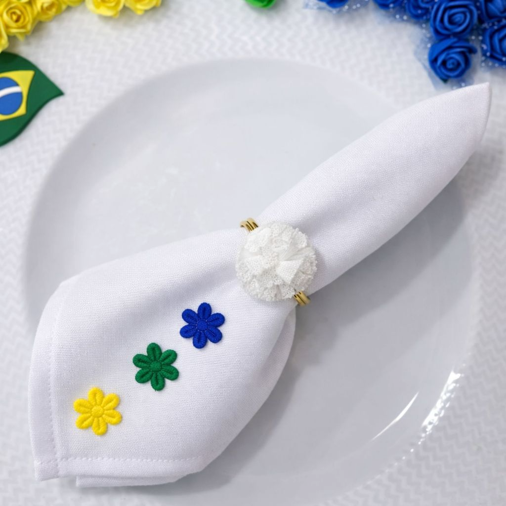Kit 06 Anel de Guardanapo Para Copa do Mundo Brasil Flor de Pano