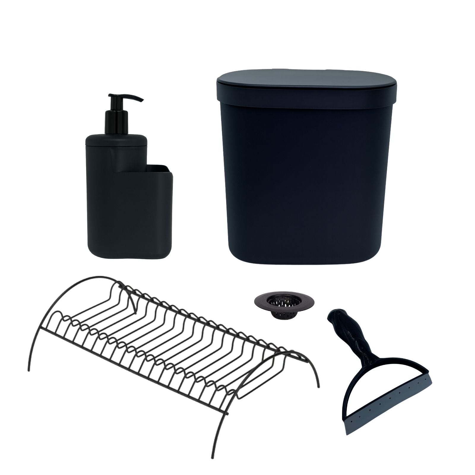 Kit Completo para Pia – Lixeira, Dispenser, Escorredor, Rodo e Filtro