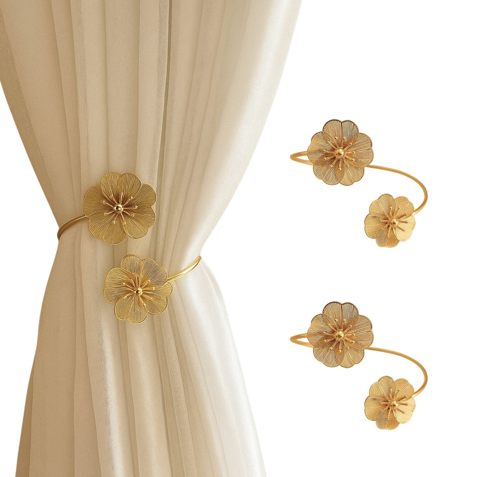 Kit 02 Prendedores de cortina Flor Rendada em Aço
