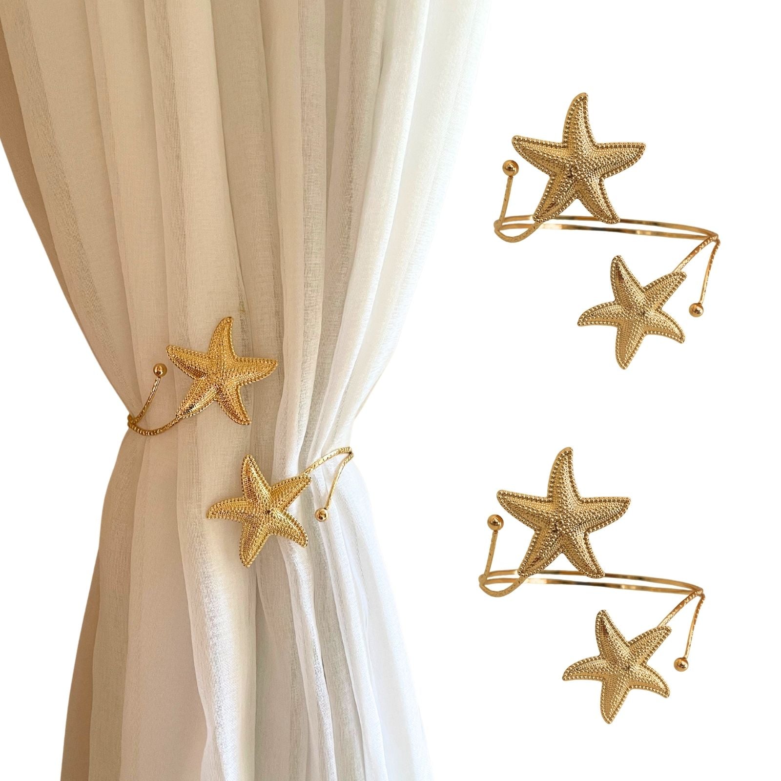 Kit 02 Prendedores de cortina Estrela do Mar Aro Recartilhado