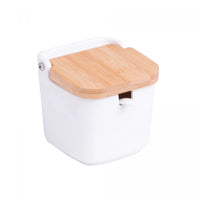 Saleiro de cerâmica e Tampa de Bambu 9x9x9