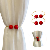 Kit 02 Prendedores de Cortina Aro dourado Com Perola Vermelha Fosca