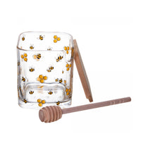 Meleira Abelhas com Tampa de Bambu e Colher de Madeira 9,5x8x8cm