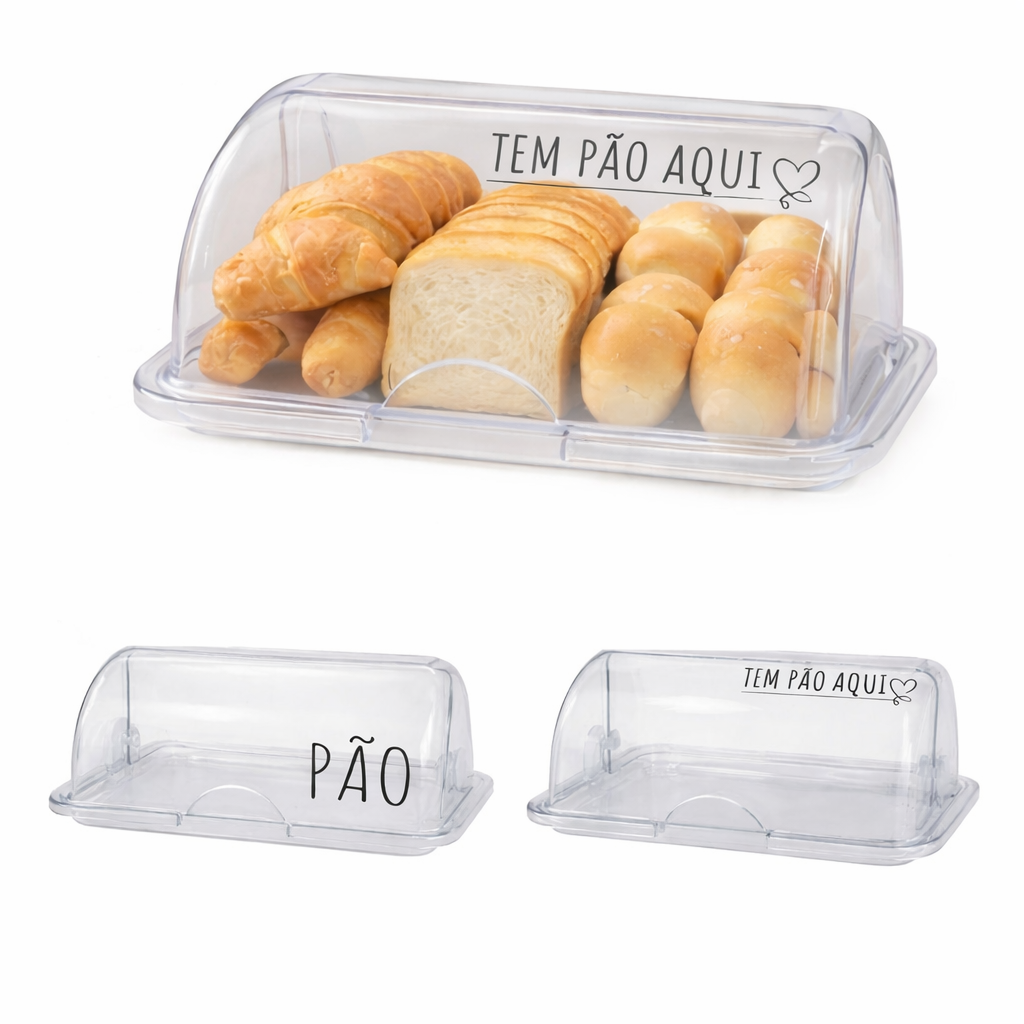 Porta Pão Transparente Com Tampa Retrátil Personalizado