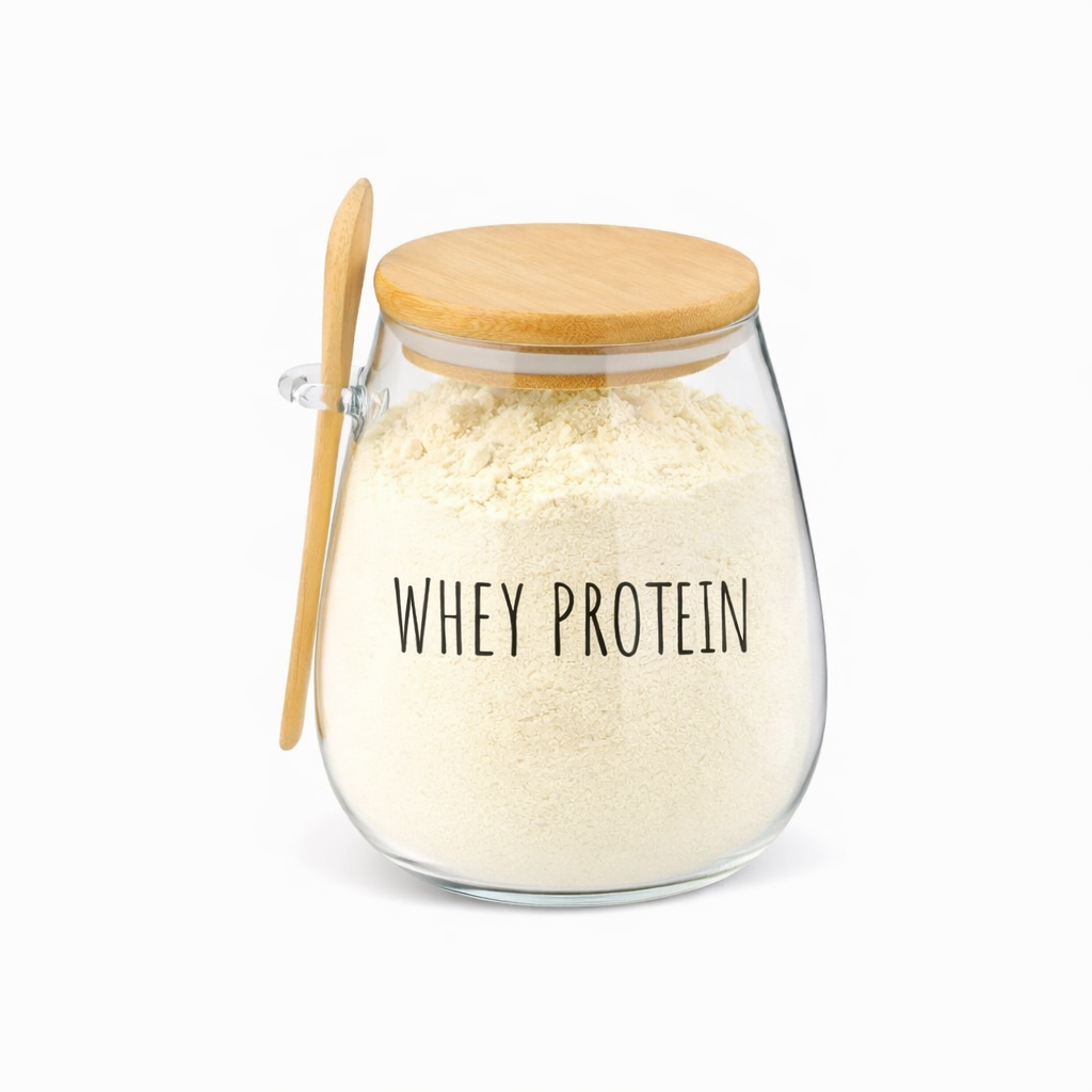 Pote Hermético de Vidro com Tampa de Bambu e Colher Com Escrita Grande 1Litro